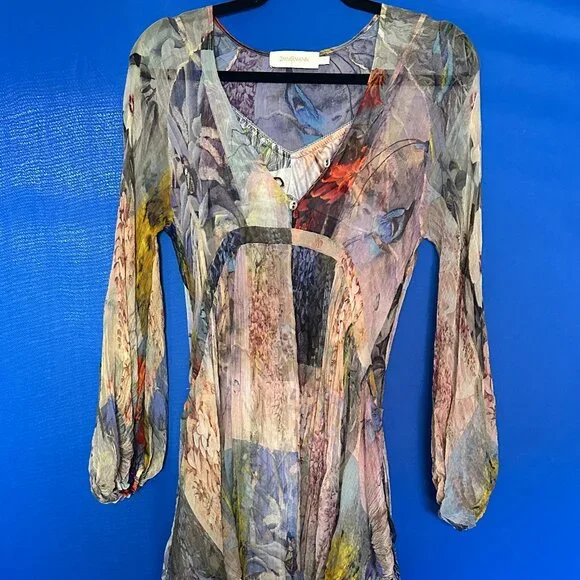 white christmas dresses Zimmermann Botanica Tie-Neck Blouson Sleeve Dress Purple Floral Chiffo –  Celebrity Owned main image 0
